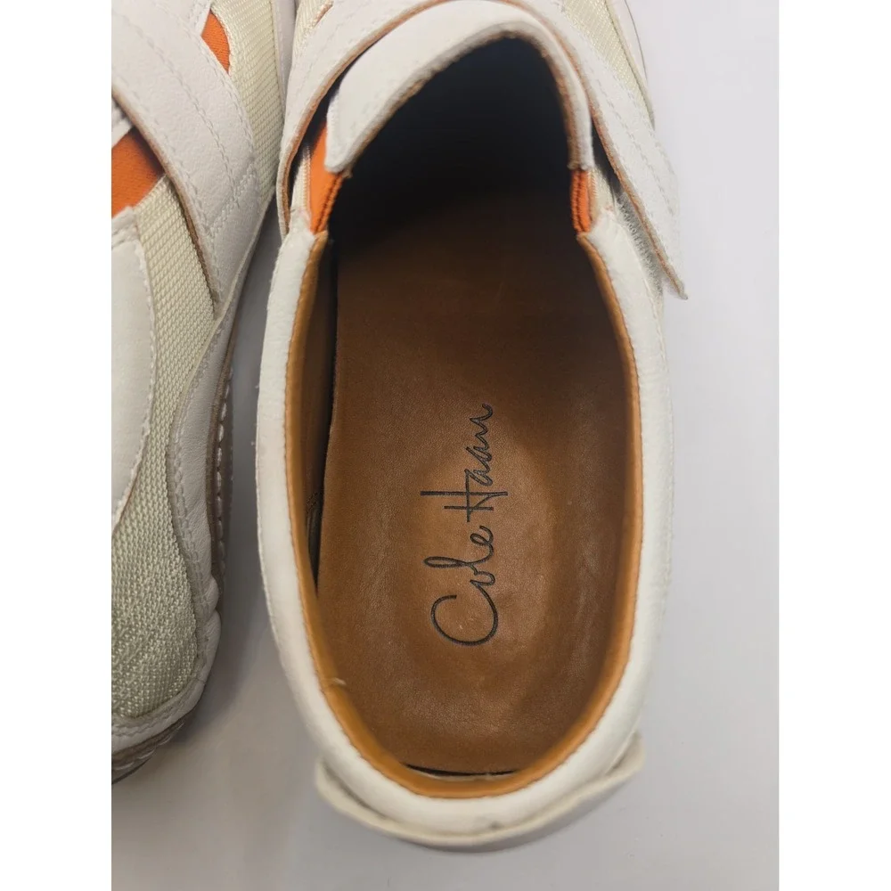 Cole Haan Mens Driving Shoes Size 9.5M White Leather With Orange